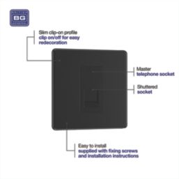 LAP  1-Gang Master Telephone Socket Matt Black with Colour-Matched Inserts