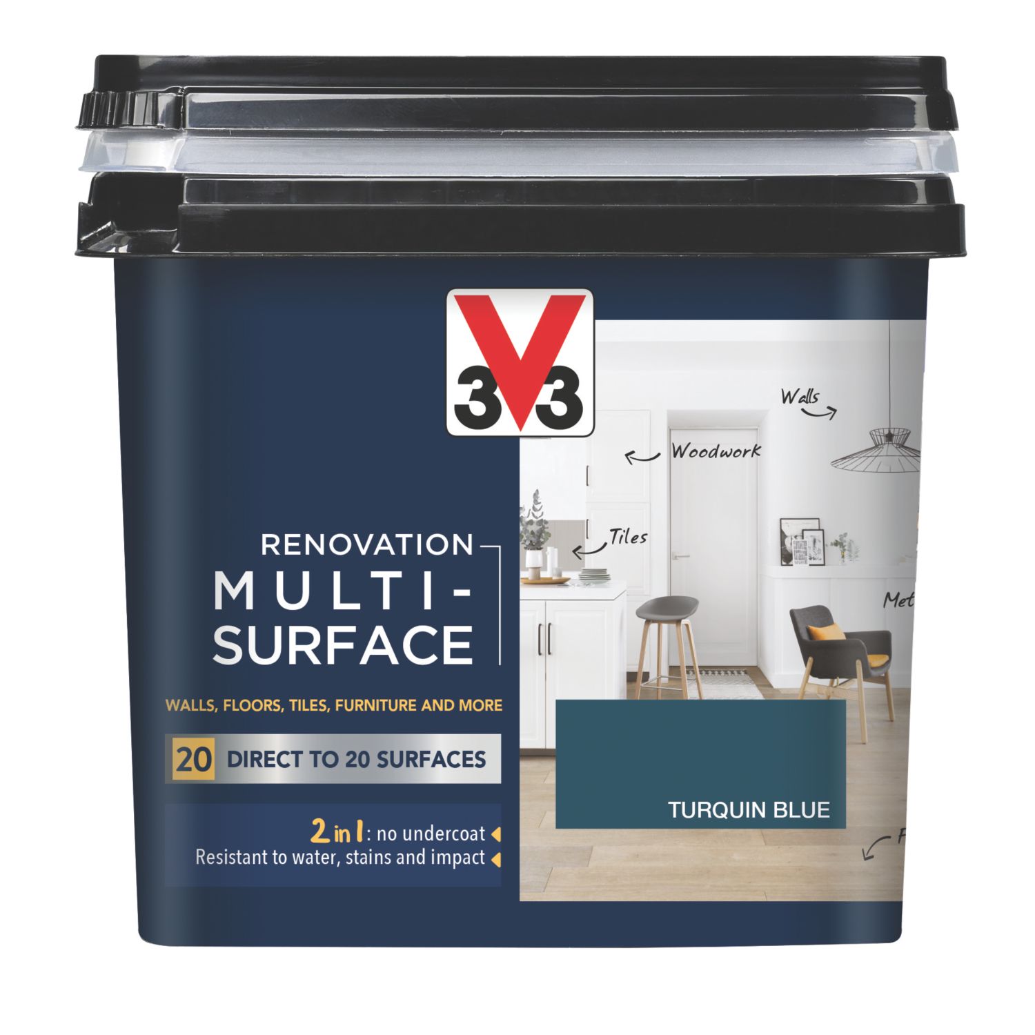 V33 750ml Turquin Blue Satin Acrylic Multi Surface Paint (321FW)