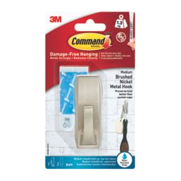 Command Silver Self-Adhesive Bathroom Hook Medium - Screwfix