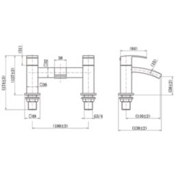 ETAL Kinlin Matt Black 143mm Deck Mounted Lever 2 Tap Holes Bath Mixer Tap