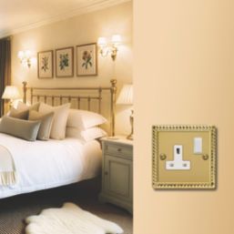 Varilight  13A 1-Gang 2-Pole Switched Socket Georgian Brass  with White Inserts