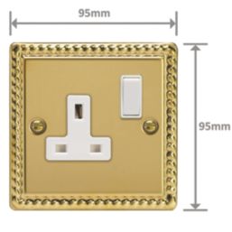 Varilight  13A 1-Gang 2-Pole Switched Socket Georgian Brass  with White Inserts