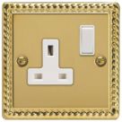 Varilight  13A 1-Gang 2-Pole Switched Socket Georgian Brass  with White Inserts