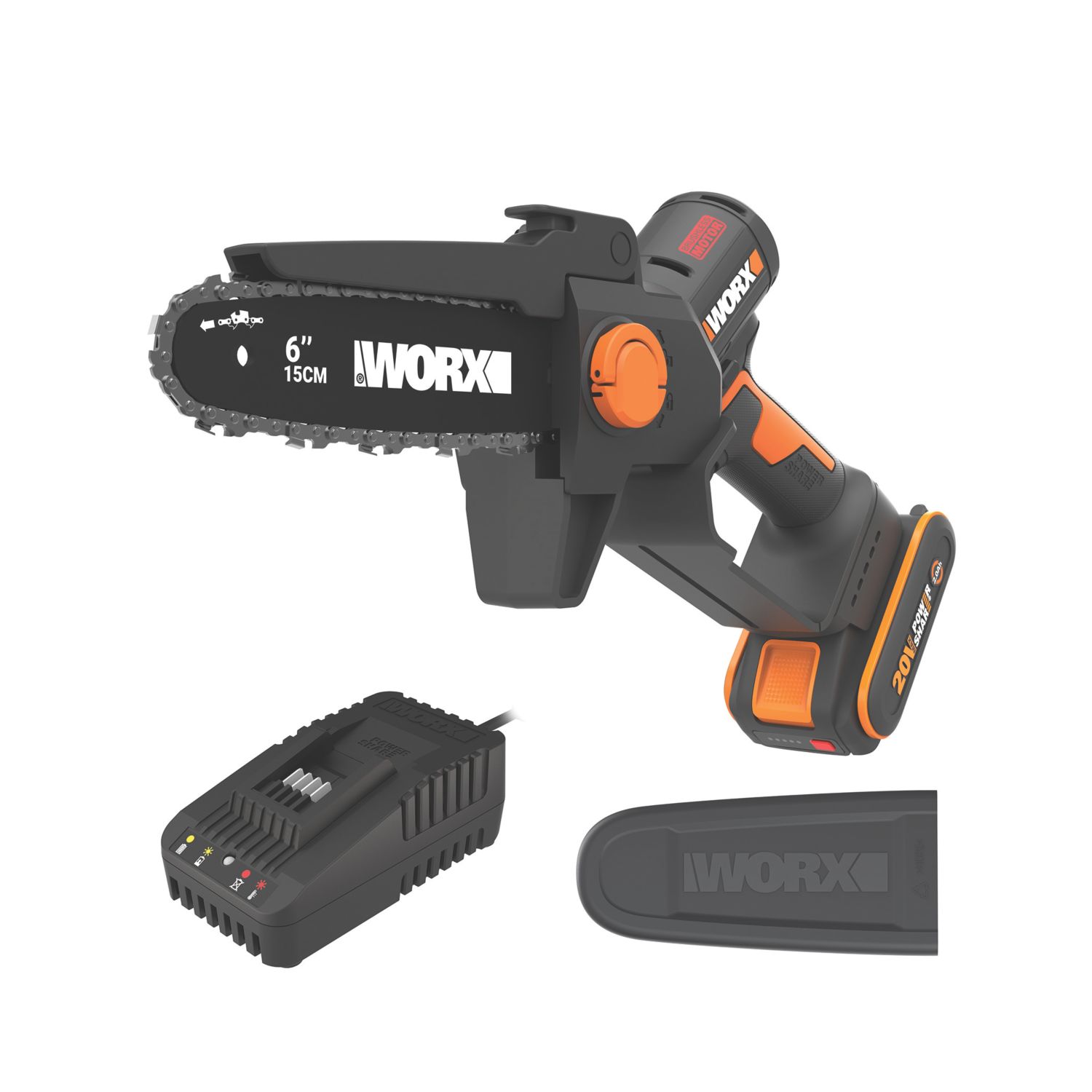 Worx 20V 1 x 2.0Ah Li-Ion PowerShare Brushless Cordless 15cm Mini Chainsaw (322EH)