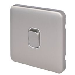 Schneider Electric Lisse Deco 10AX 1-Gang 2-Way Light Switch  Brushed Stainless Steel with White Inserts