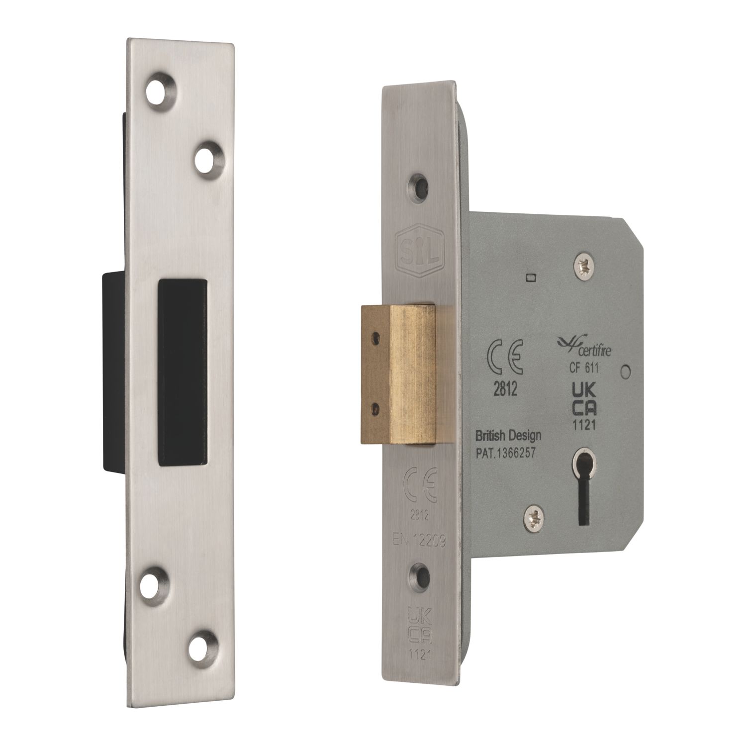 Smith & Locke Fire Rated 5 Lever Nickel Deadlock 65mm Case - 44mm Backset (322PX)