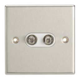 Contactum iConic 2-Gang F-Type Satellite Socket Brushed Steel with White Inserts