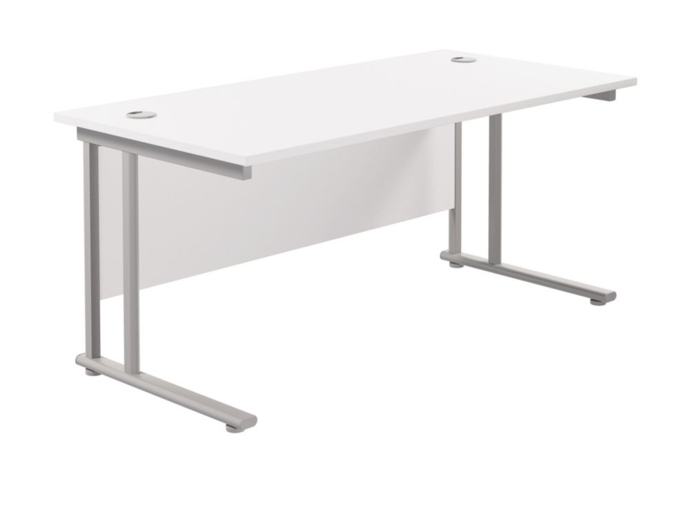 TC Group Aztec Twin Upright Rectangular Office Desk White/Silver 1800mm ...