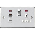 Knightsbridge  45 & 13A 2-Gang DP Cooker Switch & 13A DP Switched Socket Brushed Chrome with LED with White Inserts