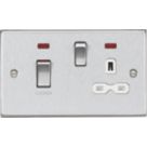 Knightsbridge  45A 2-Gang DP Cooker Switch & 13A DP Switched Socket Brushed Chrome with LED with White Inserts