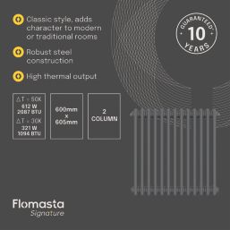 Flomasta 600mm x 605mm 2087BTU Anthracite Horizontal 2 Column Radiator