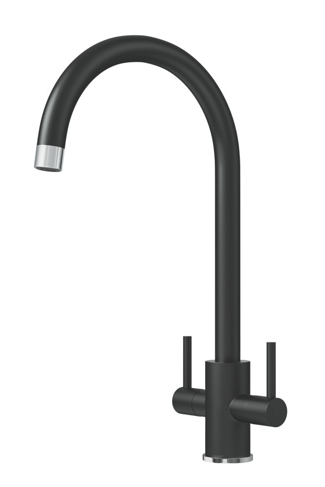 ETAL Sorrento Twin Lever Kitchen Mixer Tap Matt Black Screwfix