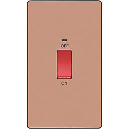 British General Evolve 45A 2-Gang 2-Pole Cooker Switch Copper with LED with Black Inserts
