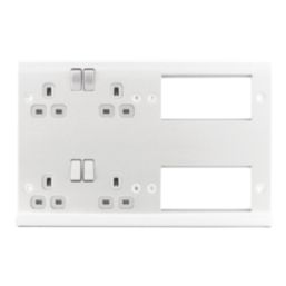 British General Nexus Metal 13A 4-Gang DP Combination Plate Brushed Steel with Grey Inserts