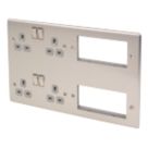 British General Nexus Metal 13A 4-Gang DP Combination Plate Brushed Steel with Grey Inserts