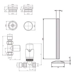 ETAL Danva 15mm x 1/2" Brushed Brass Straight & L/S Modern Thermostatic Radiator Valve & Lockshield