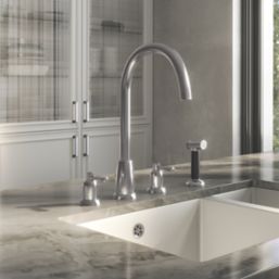 ETAL Cuthbert  Dual Lever 4-Hole Kitchen Tap with Rinse Brushed Nickel