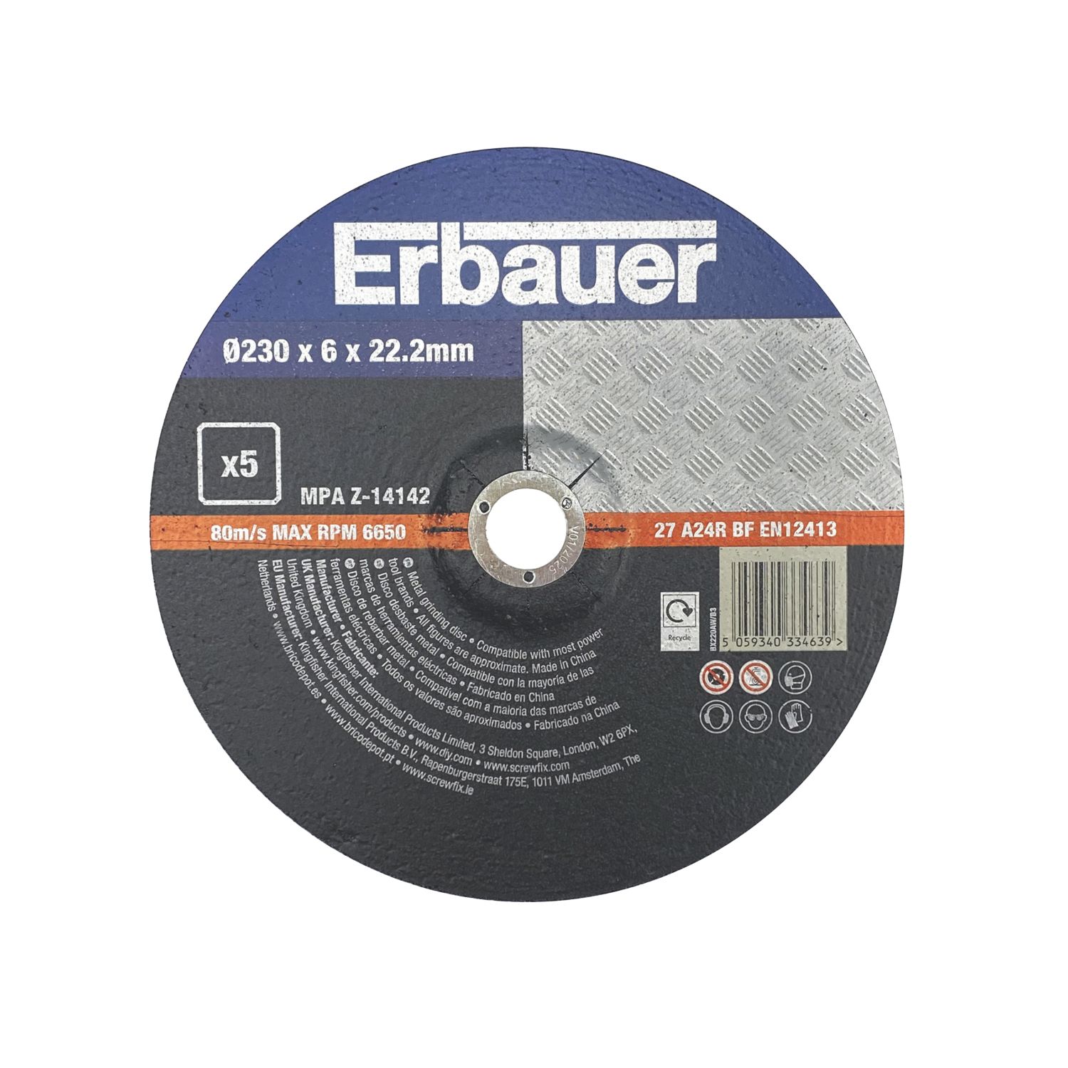 Erbauer Metal Grinding Discs 230mm (9") x 22.2mm 5 Pack (324PH)