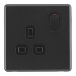 Arlec  13A 1-Gang SP Switched Socket Black  with Colour-Matched Inserts