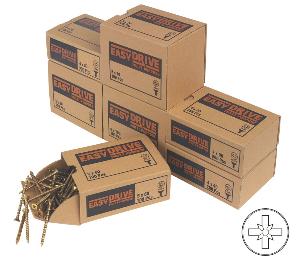 Quicksilver PZ Double-Countersunk Woodscrews Trade Pack 1400 Pcs/ Easydrive PZ