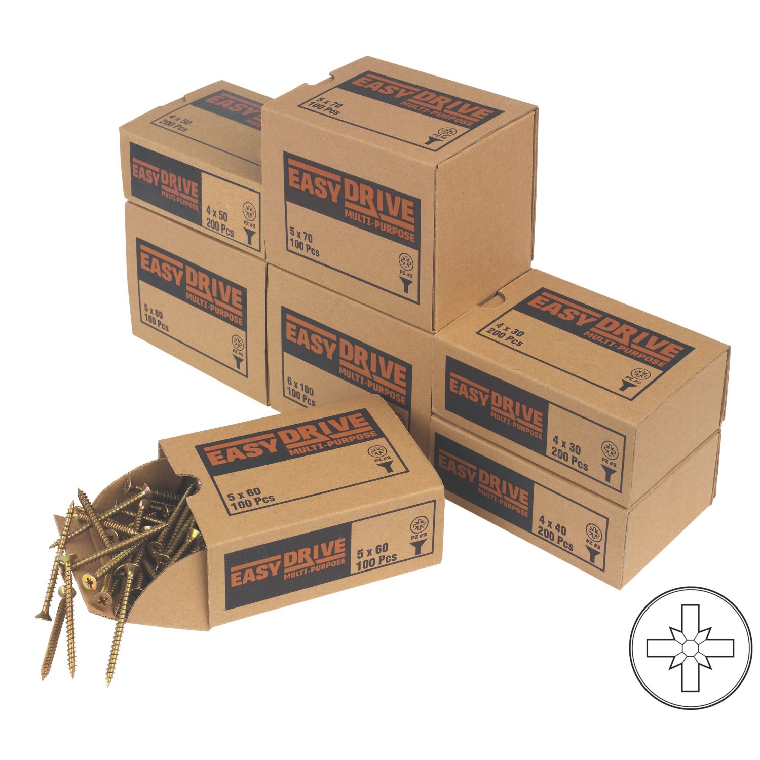 Easydrive PZ Countersunk Woodscrews Trade Pack 1000 Pcs (324XG)