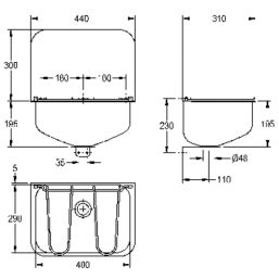 Cleaners Wall-Hung Basin with Grid & Splashback No Tap Holes 440mm