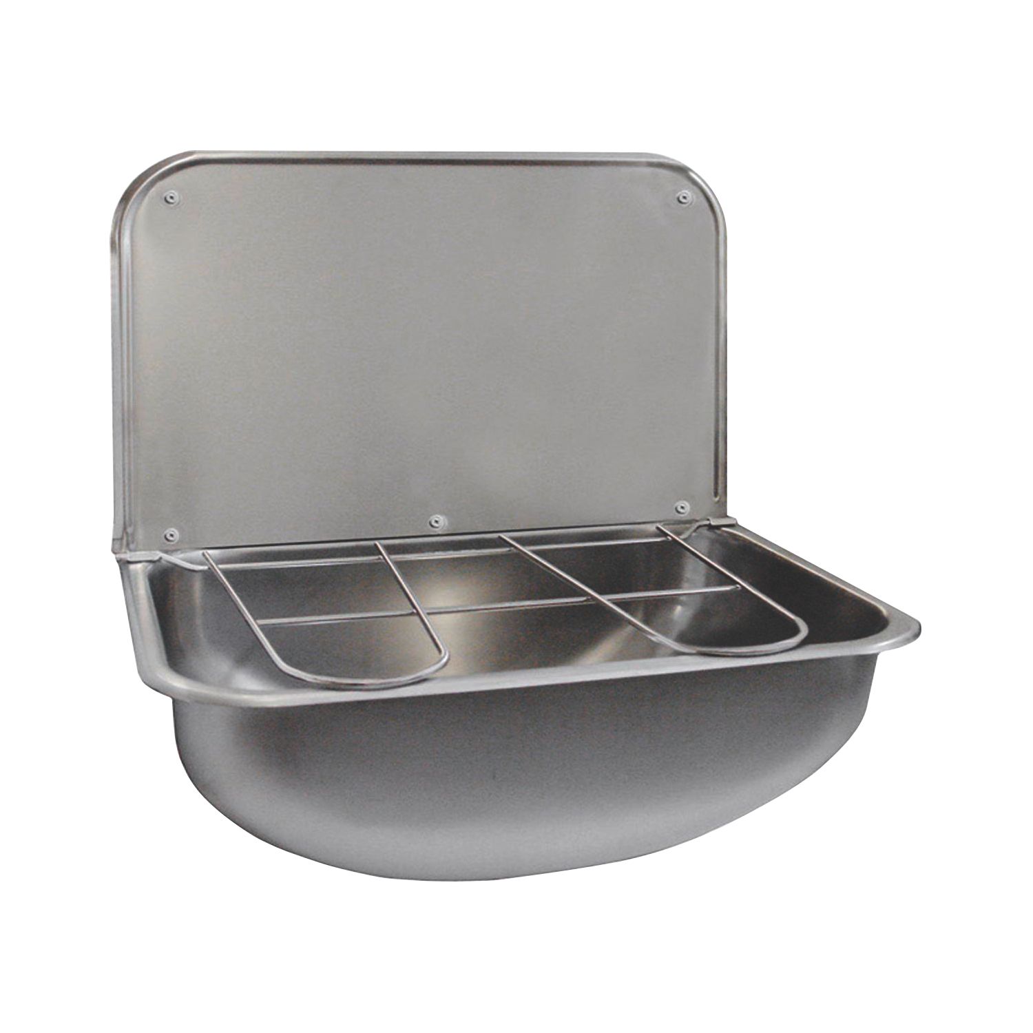 Cleaners Wall-Hung Basin with Grid & Splashback No Tap Holes 440mm (32526)