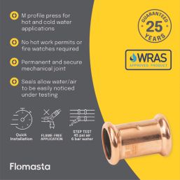 Flomasta  Copper Press-Fit Equal M-Profile Straight Couplers 22mm 10 Pack