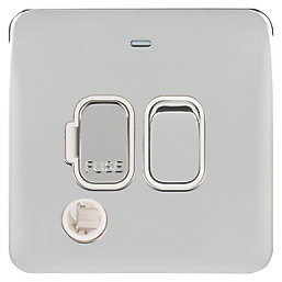 Schneider Electric Lisse Deco 13A Switched Fused Spur & Flex Outlet with LED Polished Chrome with White Inserts