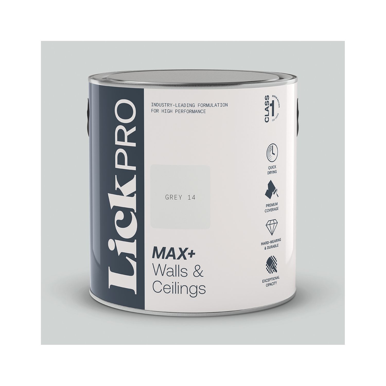 LickPro Max+ 2.5Ltr Grey 14 Matt Emulsion Paint (325JY)