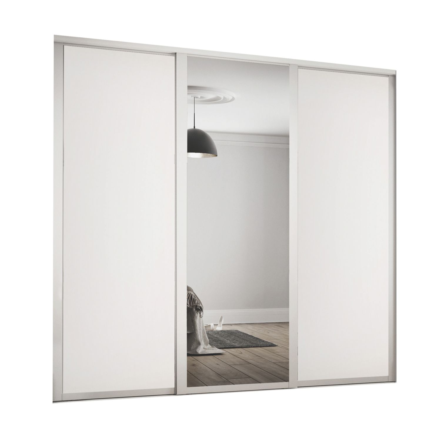 Spacepro 3-Door Sliding Wardrobe Door Kit White Frame White / Mirror Panel 1680mm x 2260mm (325KF)