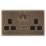 Arlec  13A 2-Gang SP Switched Socket + 4A 15W 2-Outlet Type A USB Charger Antique Brass with Black Inserts