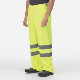 Regatta Pro Hi Vis Packaway Trousers Elasticated Waist Yellow Medium 34" W 32" L