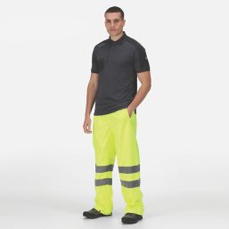Regatta Pro Hi Vis Packaway Trousers Elasticated Waist Yellow Medium 34" W 32" L