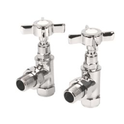 Towelrads  15mm x 1/2" Chrome Angled Traditional Manual Radiator Valve & Lockshield  2 Pack