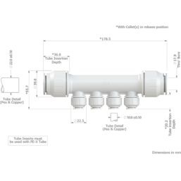 JG Speedfit PEM522215WP Plastic Push-Fit Reducing 4 Port Plumbing Manifold 22mm x 15mm