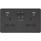 Knightsbridge  13A 2-Gang SP Switched Socket + 2.4A 12W 2-Outlet Type A USB Charger Matt Black with Black Inserts