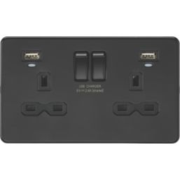 Knightsbridge SFR9904NMBB 13A 2-Gang SP Switched Socket + 2.4A 2-Outlet Type A USB Charger Matt Black with Black Inserts