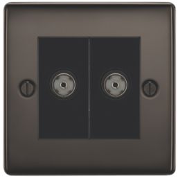 British General Nexus Metal 2-Gang Isolated Coaxial TV Socket Black Nickel