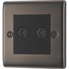 British General Nexus Metal 2-Gang Isolated Coaxial TV Socket Black Nickel