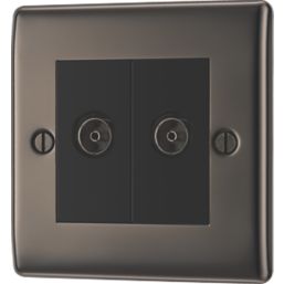 British General Nexus Metal 2-Gang Isolated Coaxial TV Socket Black Nickel