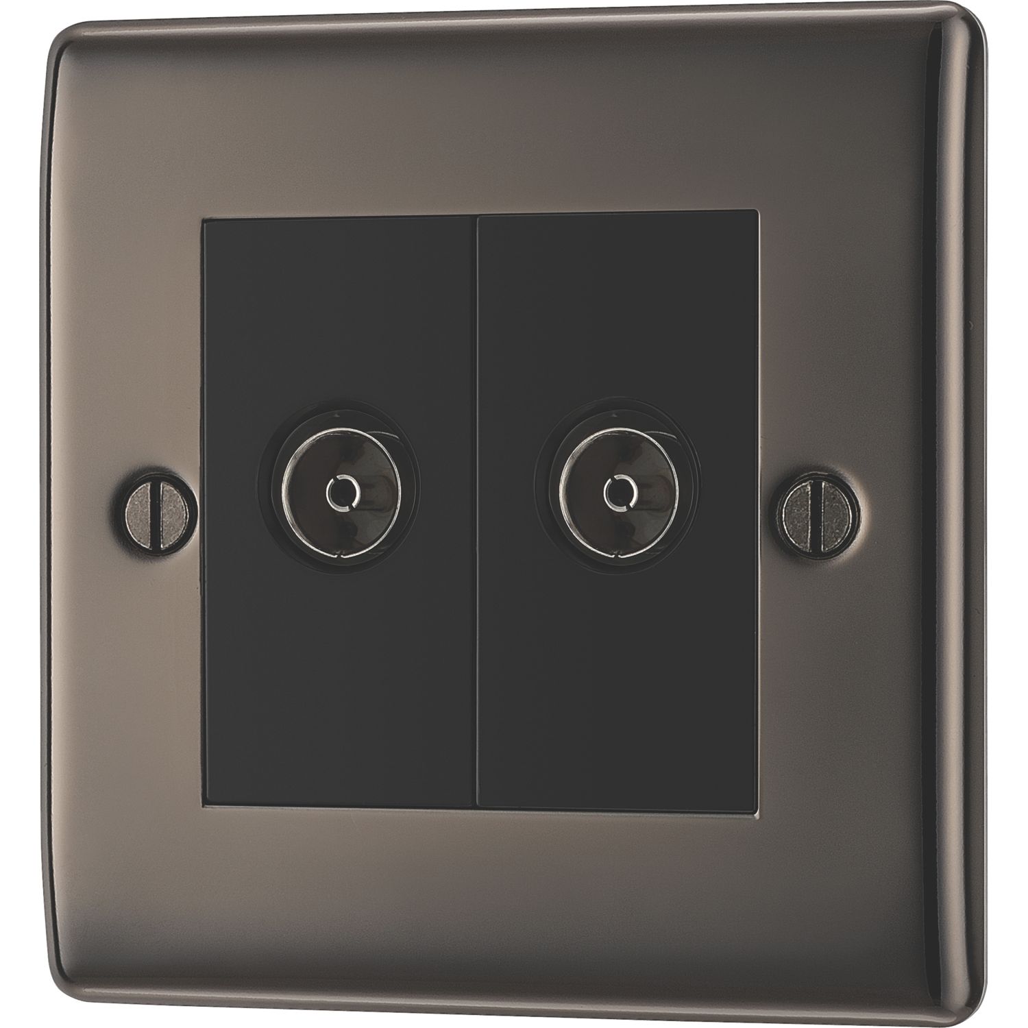 British General Nexus Metal 2-Gang Isolated Coaxial TV Socket Black Nickel (326XG)