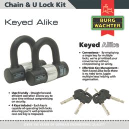 Burg-Wachter Hardened Steel Heavy Duty Security Kit: 2 x Chain, 2 x Lock & 2  1m x 10mm