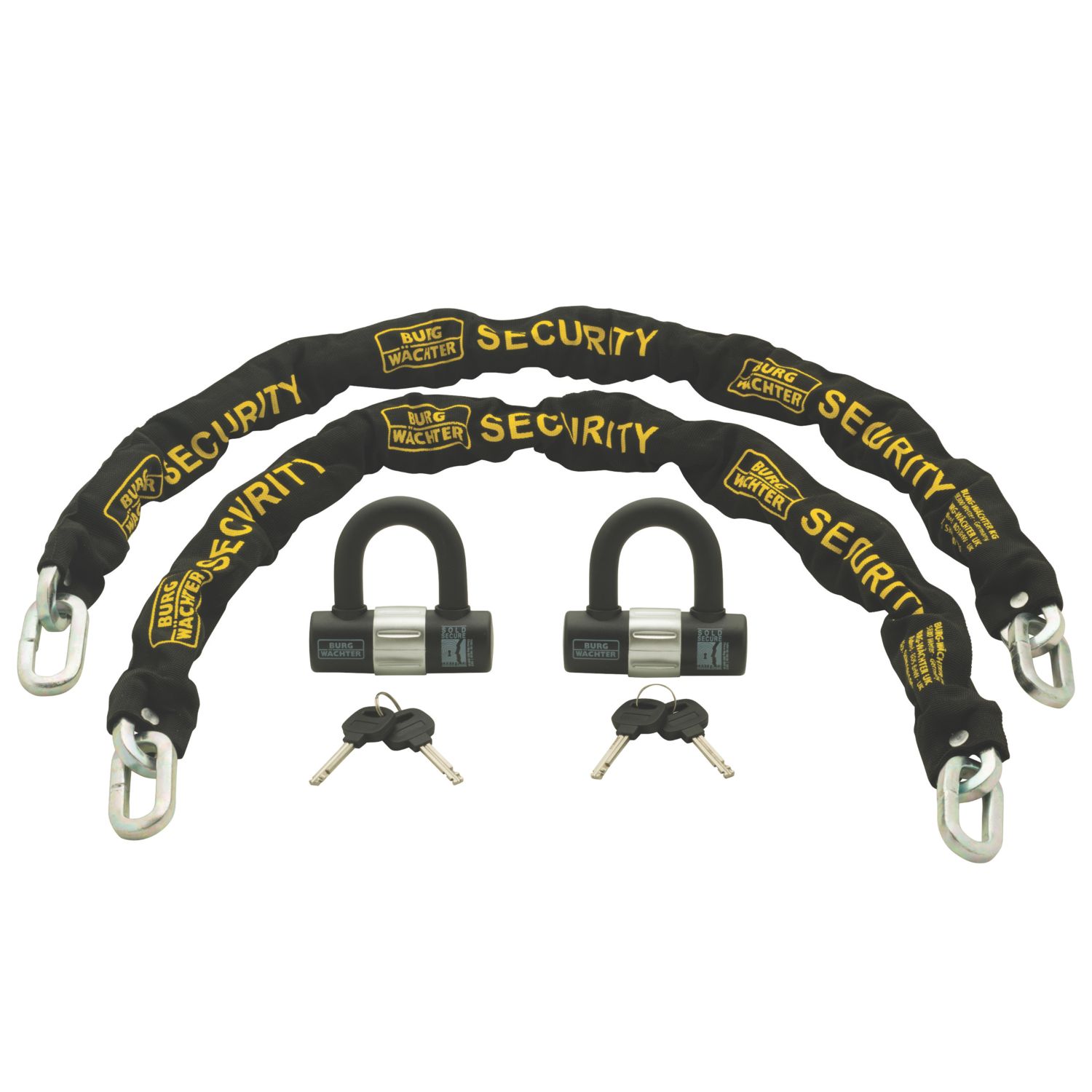 Burg-Wachter Hardened Steel Heavy Duty Security Kit: 2 x Chain, 2 x Lock & 2 1m x 10mm (326YY)