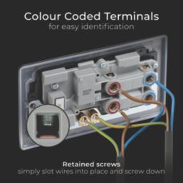 British General Nexus Metal 45A 2-Gang DP Cooker Switch & 13A DP Switched Socket Matt Black LED Flush Indicator with Colour-Matched Inserts