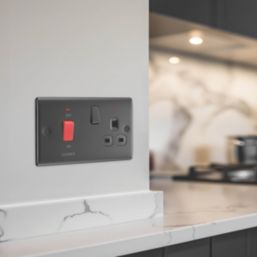 British General Nexus Metal 45A 2-Gang DP Cooker Switch & 13A DP Switched Socket Matt Black LED Flush Indicator with Colour-Matched Inserts