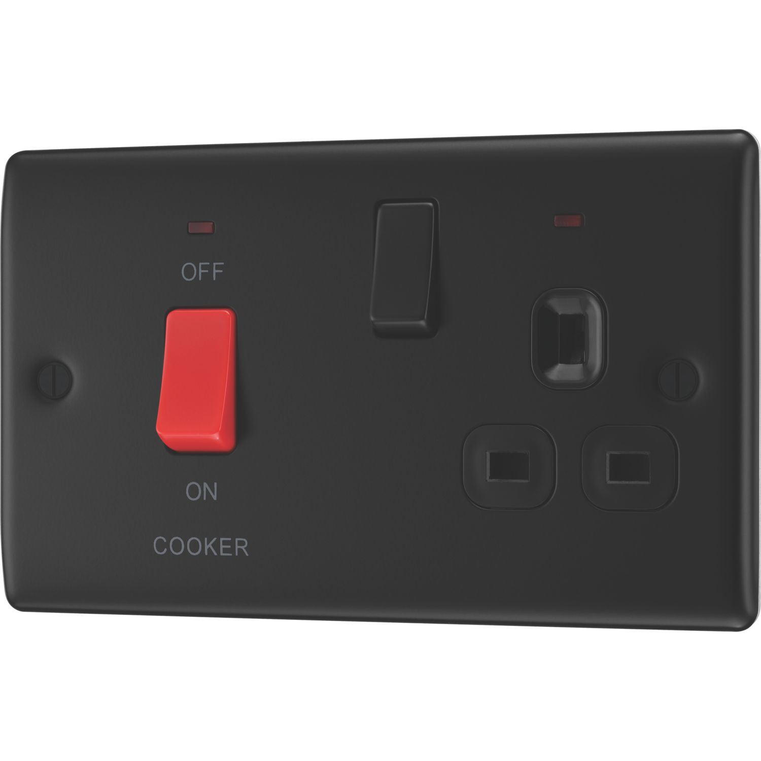 British General Nexus Metal 45A 2-Gang DP Cooker Switch & 13A DP Switched Socket Matt Black LED Flush Indicator with Colour-Matched Inserts (327PM)
