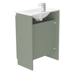 Newland  Double Door Floor Standing Vanity Unit with Basin Matt Sage Green 600mm x 370mm x 840mm