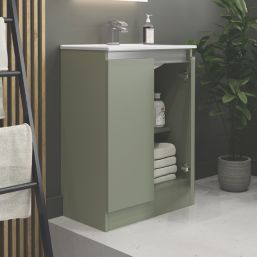 Newland  Double Door Floor Standing Vanity Unit with Basin Matt Sage Green 600mm x 370mm x 840mm