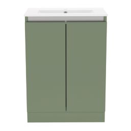 Newland  Double Door Floor Standing Vanity Unit with Basin Matt Sage Green 600mm x 370mm x 840mm